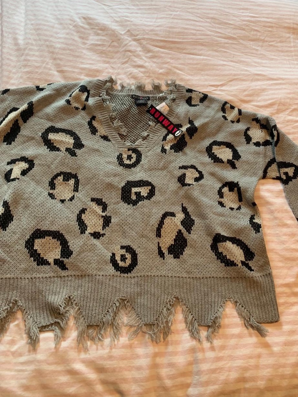 Leopard-Print V-Neck Sweater in Taupe by Monna